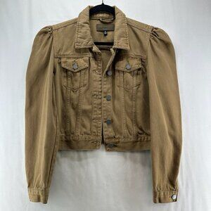 BLANKNYC Jacket Womens Size M Twill Cropped Trucker Button Front Cotton Beige